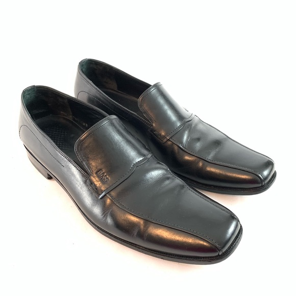 Hugo Boss black leather dress shoes men slip on 12